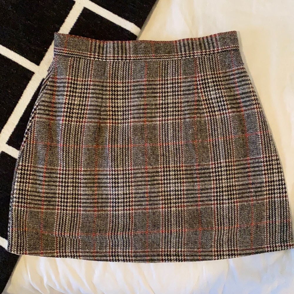 Tan Plaid Mini Skirt